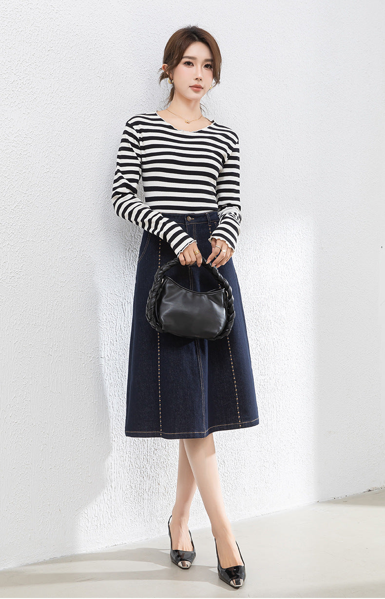 Colorfast High Waist A-Line Denim Skirt image 11
