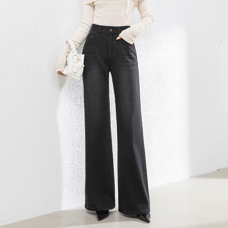 High Waist Jeans Loose Drape Mopping Pants - Black, L image