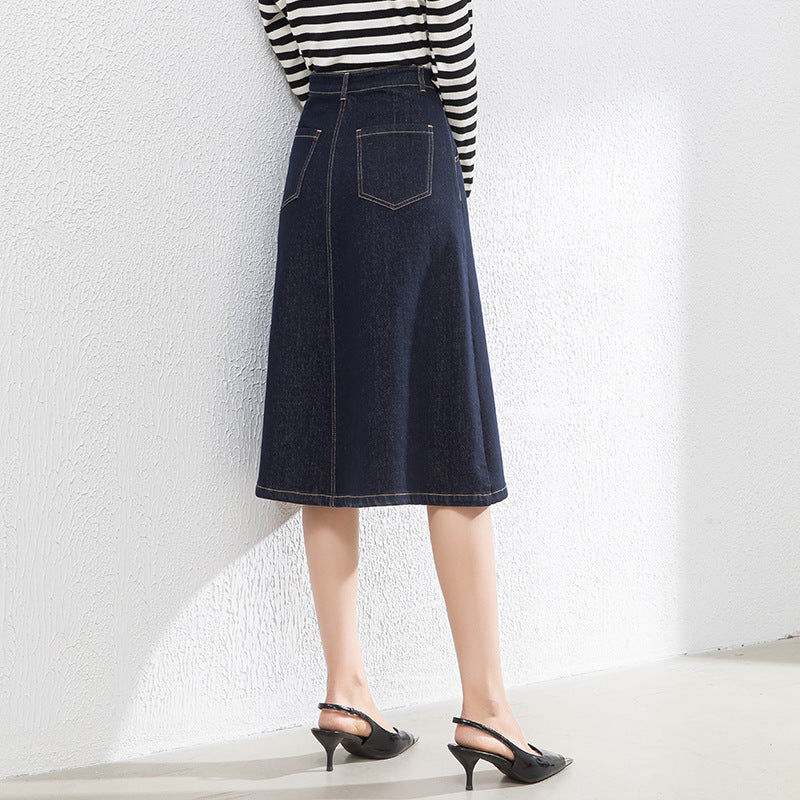 Colorfast High Waist A-Line Denim Skirt image 3