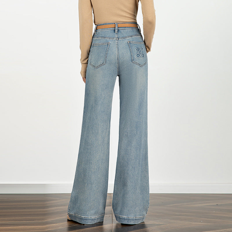 Embroidered Jeans High Waist Slim Drape Flared Pants image 3