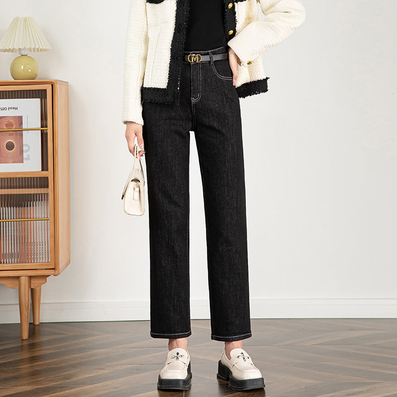 High-waisted Slim-fit Fade-resistant Straight-leg Trousers - Black, 28 image