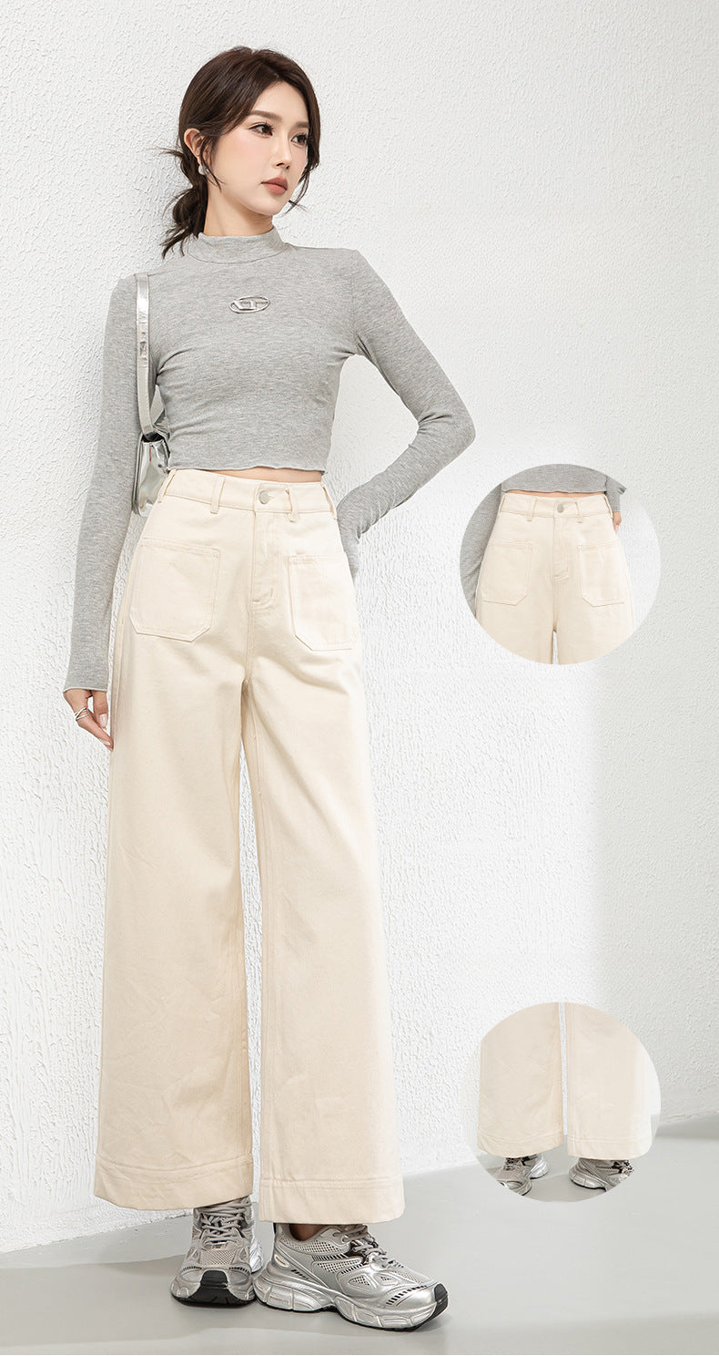 Cotton Denim Wide-leg Pants Loose High Waist Nine-point Pants image 8