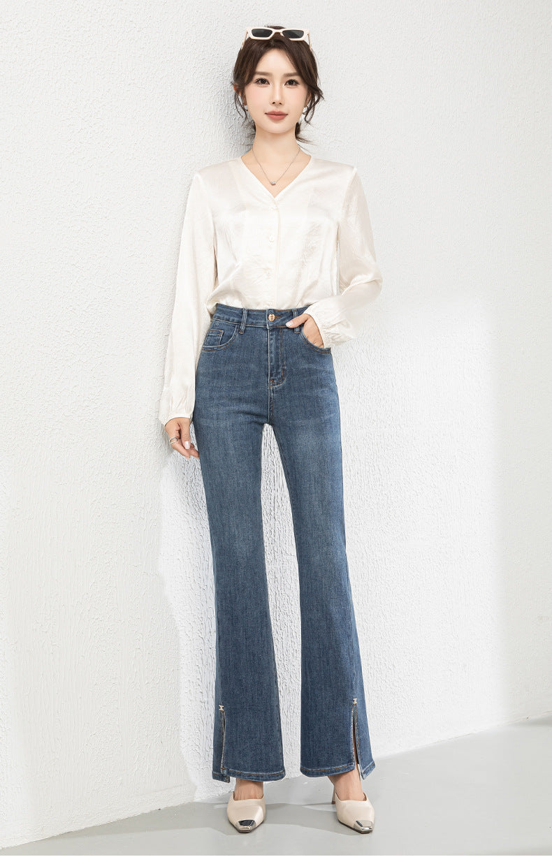 Diamond-studded Jeans High Waist Elastic Flared Pants image 11