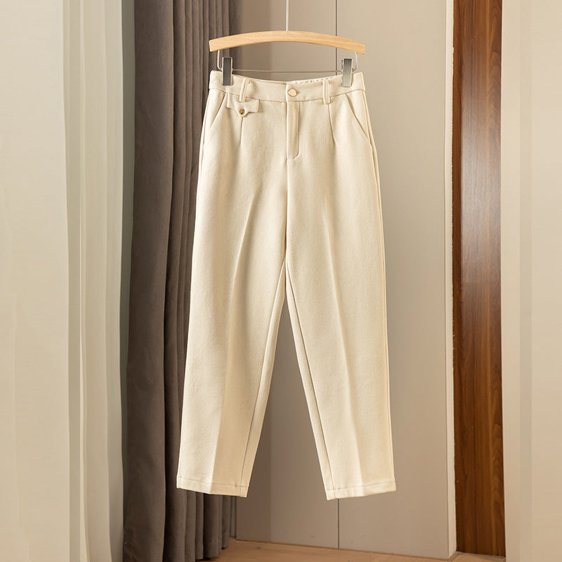 Casual High Waist Straight Maillard Trousers - Off-white, 26 image