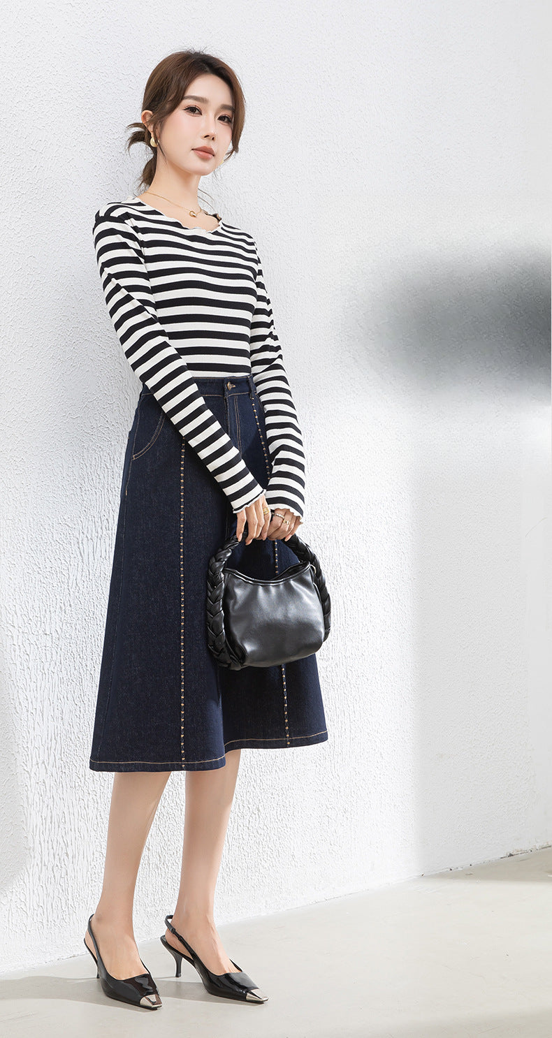 Colorfast High Waist A-Line Denim Skirt image 7