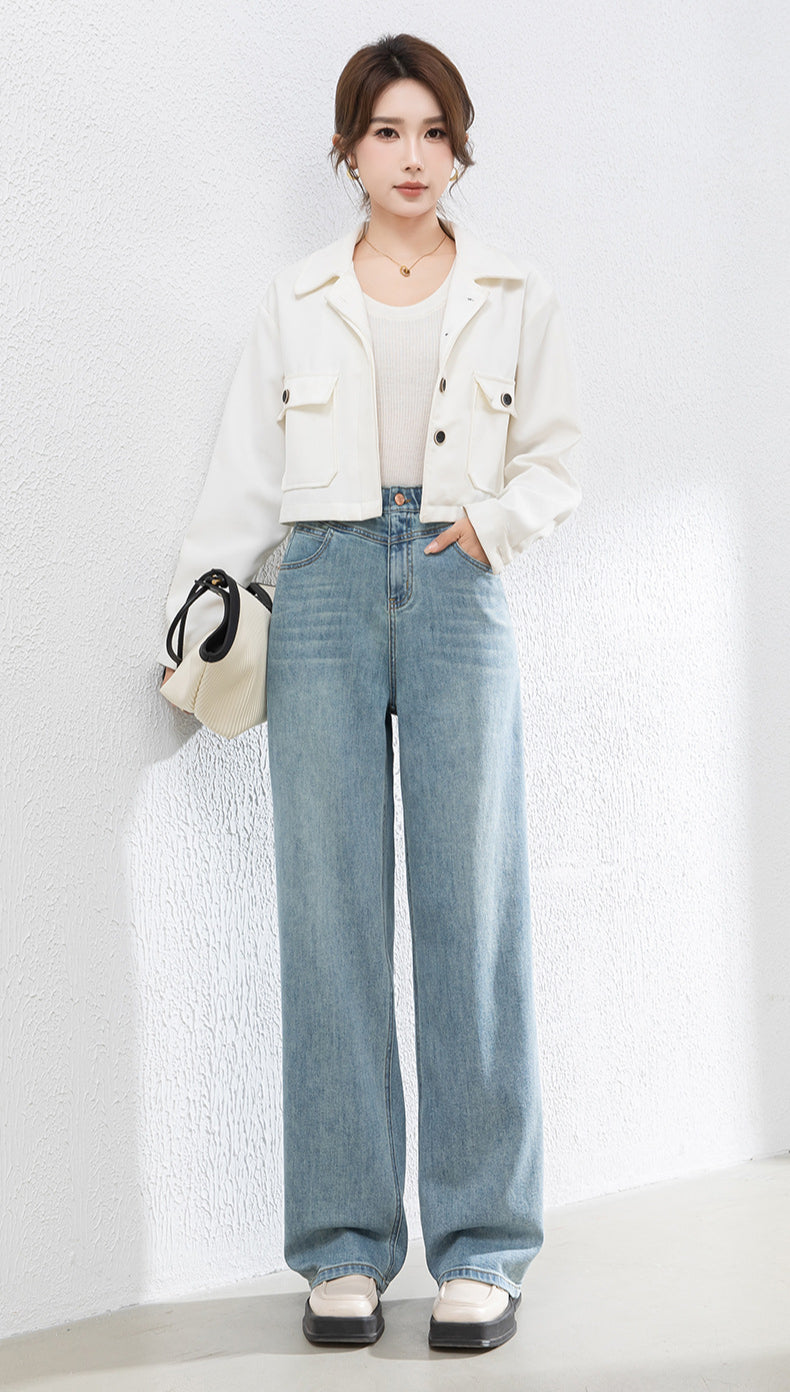 Elastic Waist Loose Jeans High Waist Drape Wide Leg Pants image 6