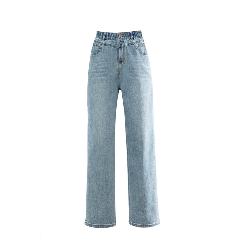 Elastic Waist Loose Jeans High Waist Drape Wide Leg Pants image 4