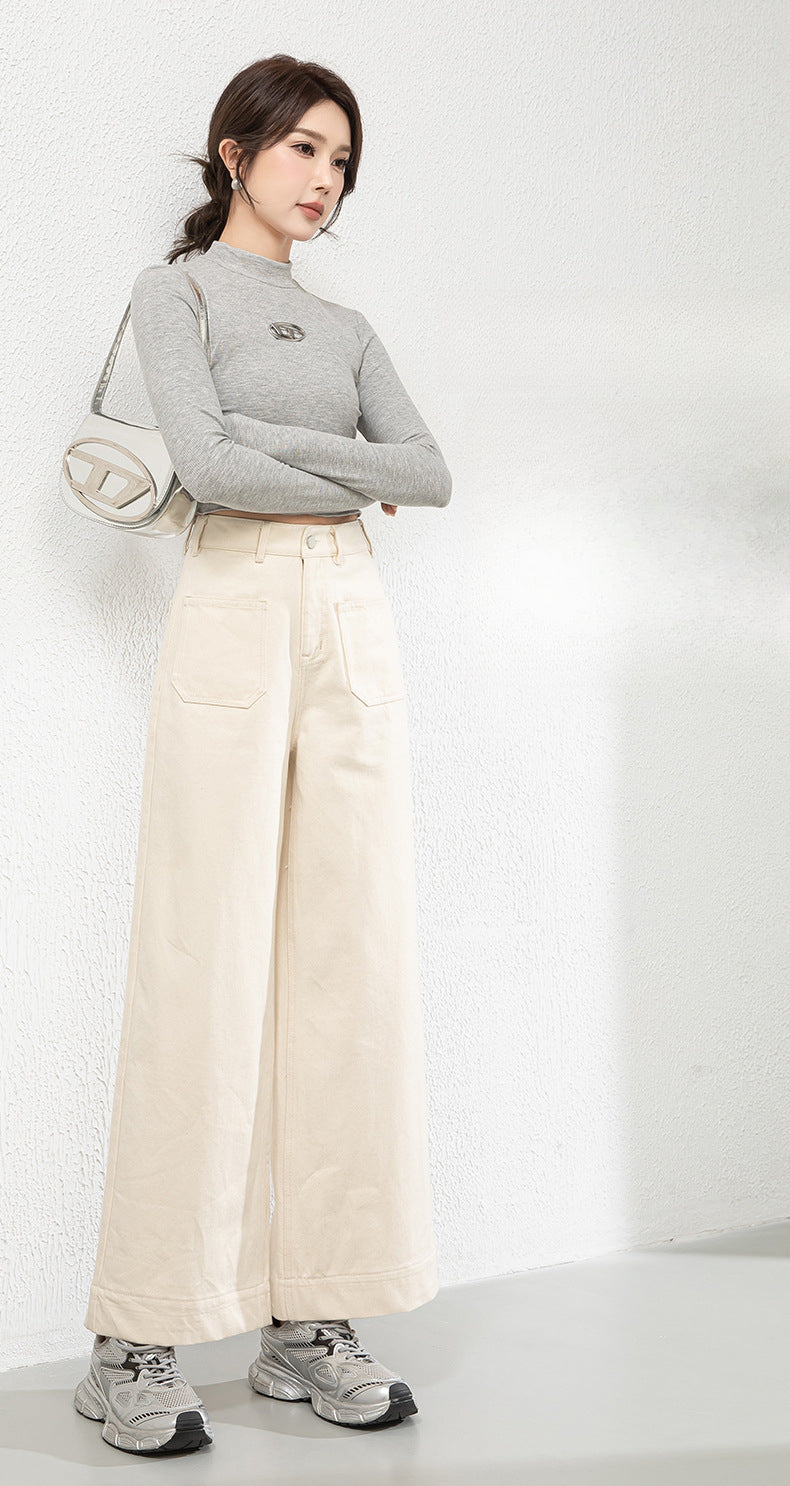 Cotton Denim Wide-leg Pants Loose High Waist Nine-point Pants image 7