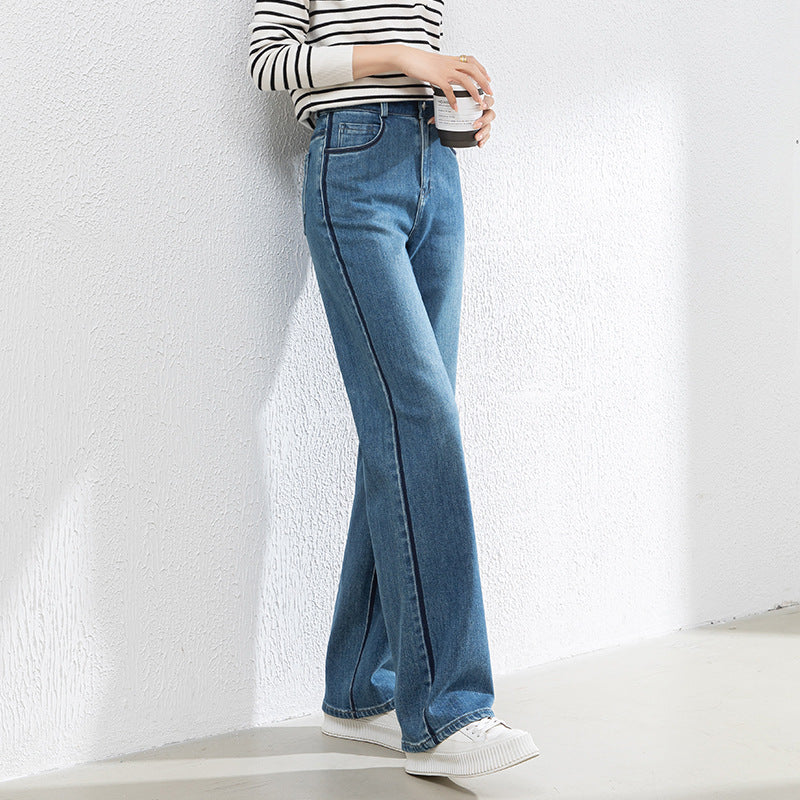 Contrast Patchwork Jeans Draped High Waist Wide Leg Pants image 2
