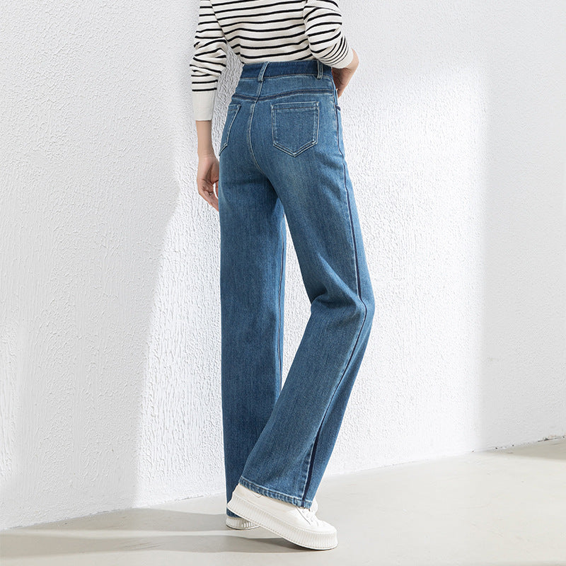 Contrast Patchwork Jeans Draped High Waist Wide Leg Pants image 3