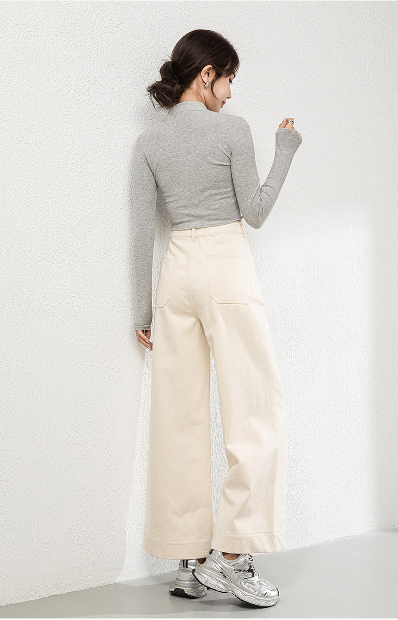 Cotton Denim Wide-leg Pants Loose High Waist Nine-point Pants image 13