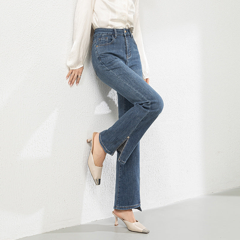 Diamond-studded Jeans High Waist Elastic Flared Pants image 1