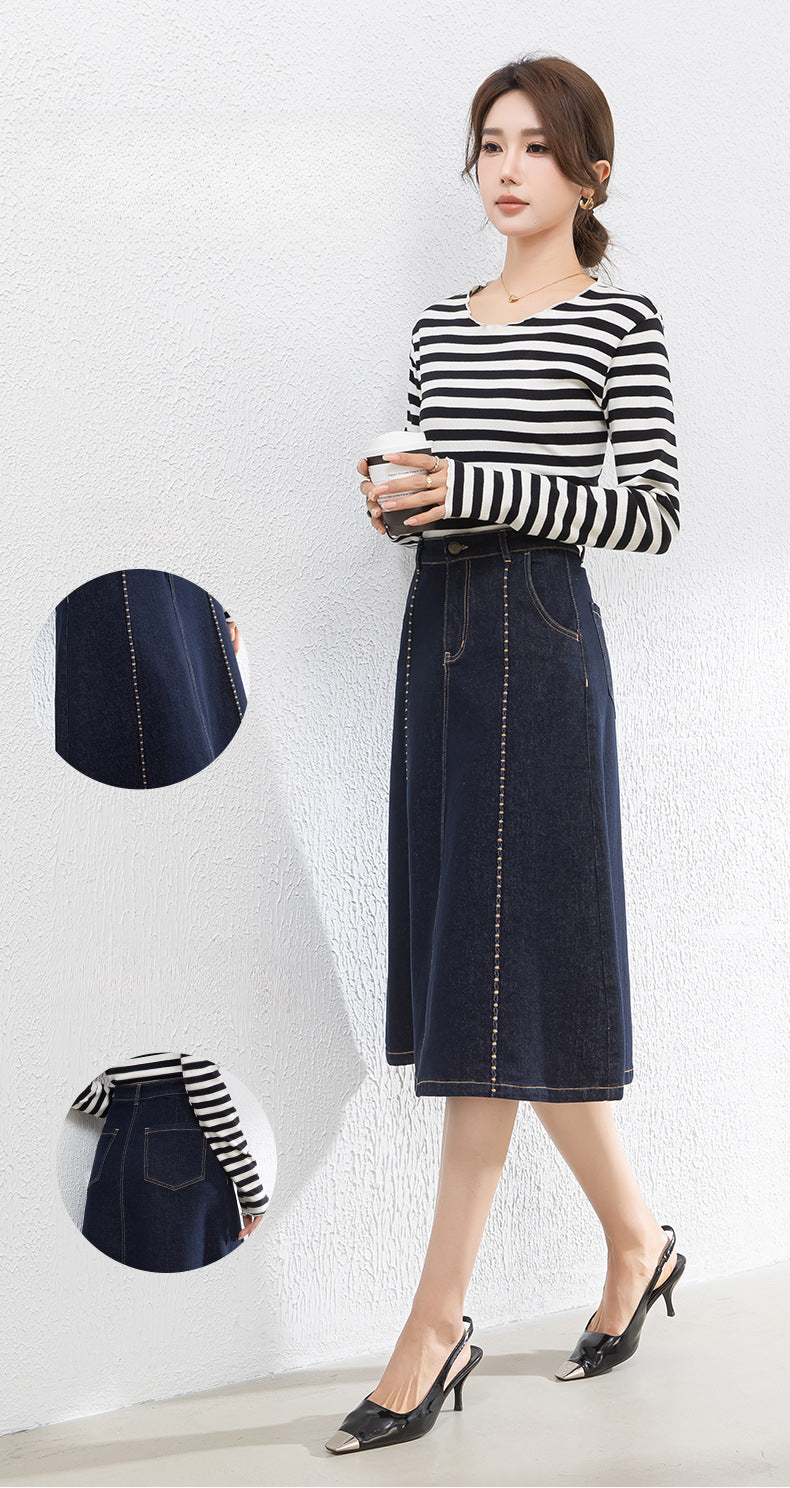 Colorfast High Waist A-Line Denim Skirt image 9