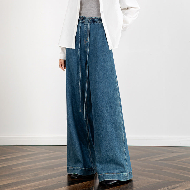 Elastic Waist Loose Jeans with Long Length image 1