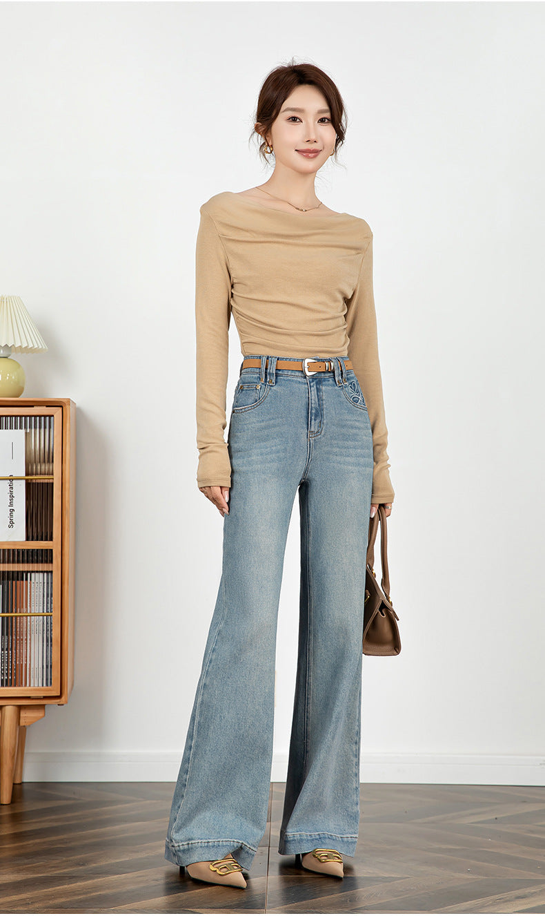 Embroidered Jeans High Waist Slim Drape Flared Pants image 11