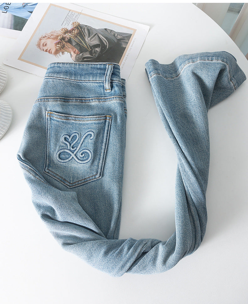Embroidered Jeans High Waist Slim Drape Flared Pants image 17