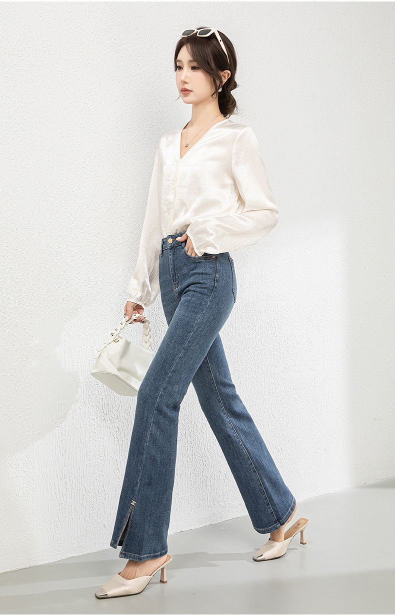 Diamond-studded Jeans High Waist Elastic Flared Pants image 12