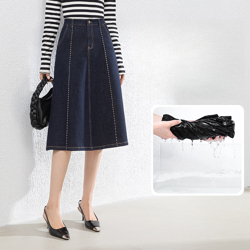 Colorfast High Waist A-Line Denim Skirt image 0