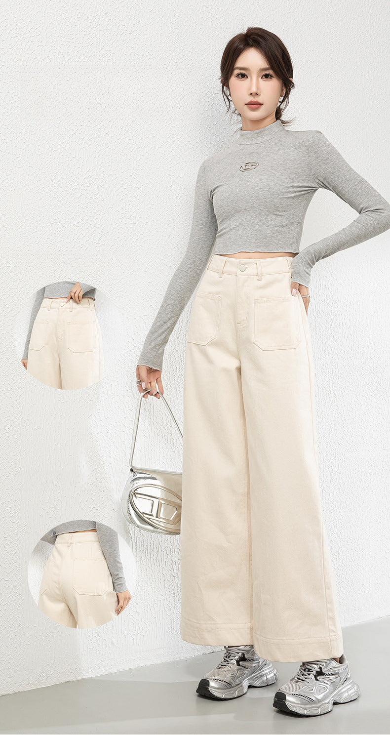 Cotton Denim Wide-leg Pants Loose High Waist Nine-point Pants image 9