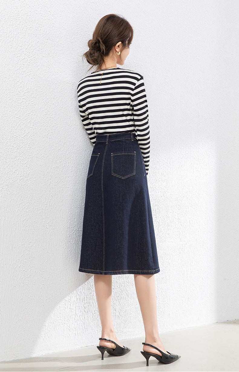 Colorfast High Waist A-Line Denim Skirt image 15