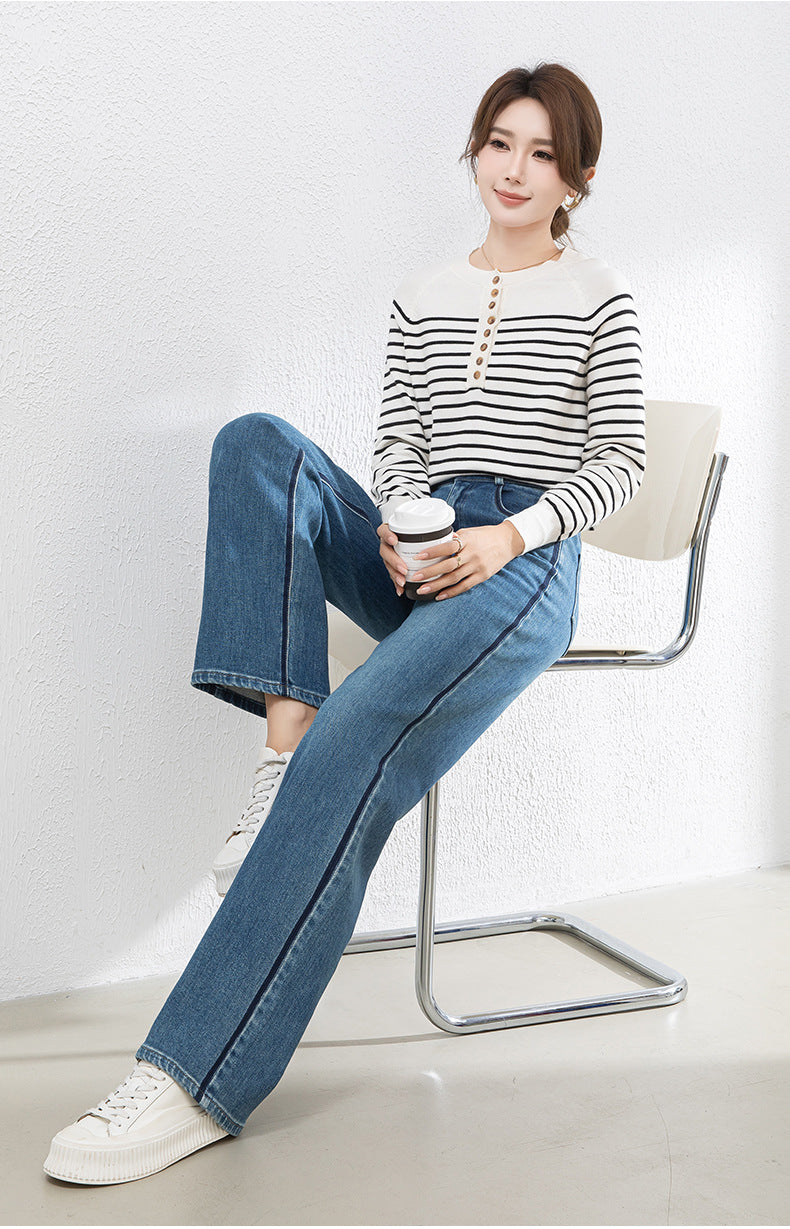 Contrast Patchwork Jeans Draped High Waist Wide Leg Pants image 14