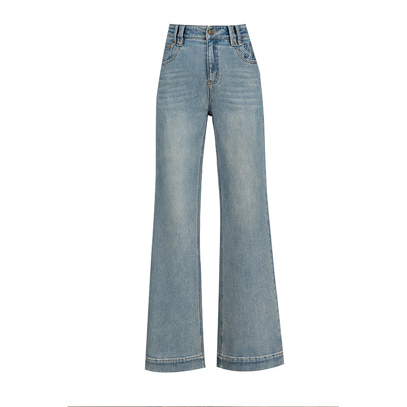 Embroidered Jeans High Waist Slim Drape Flared Pants image 4