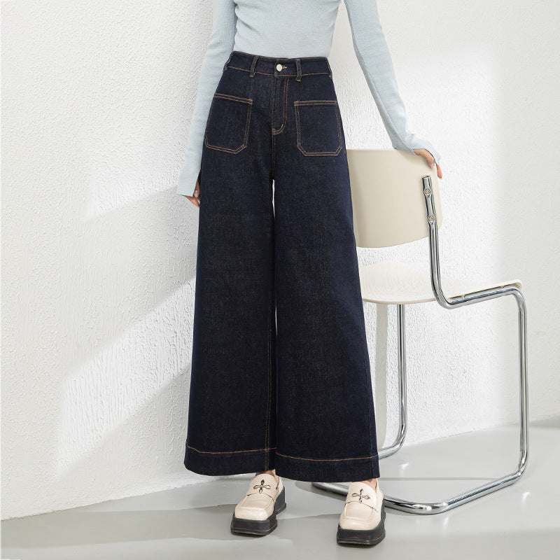 High Waist Wide Leg Cropped Jeans - dark blue, 3XL image