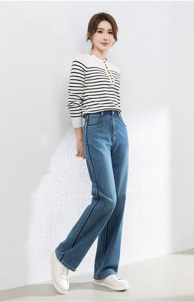 Contrast Patchwork Jeans Draped High Waist Wide Leg Pants image 13