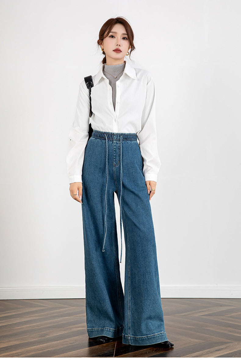 Elastic Waist Loose Jeans with Long Length image 6