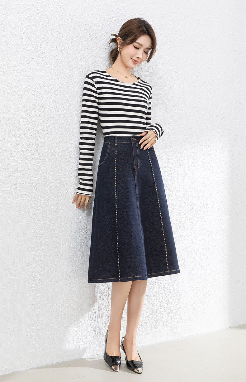 Colorfast High Waist A-Line Denim Skirt image 12