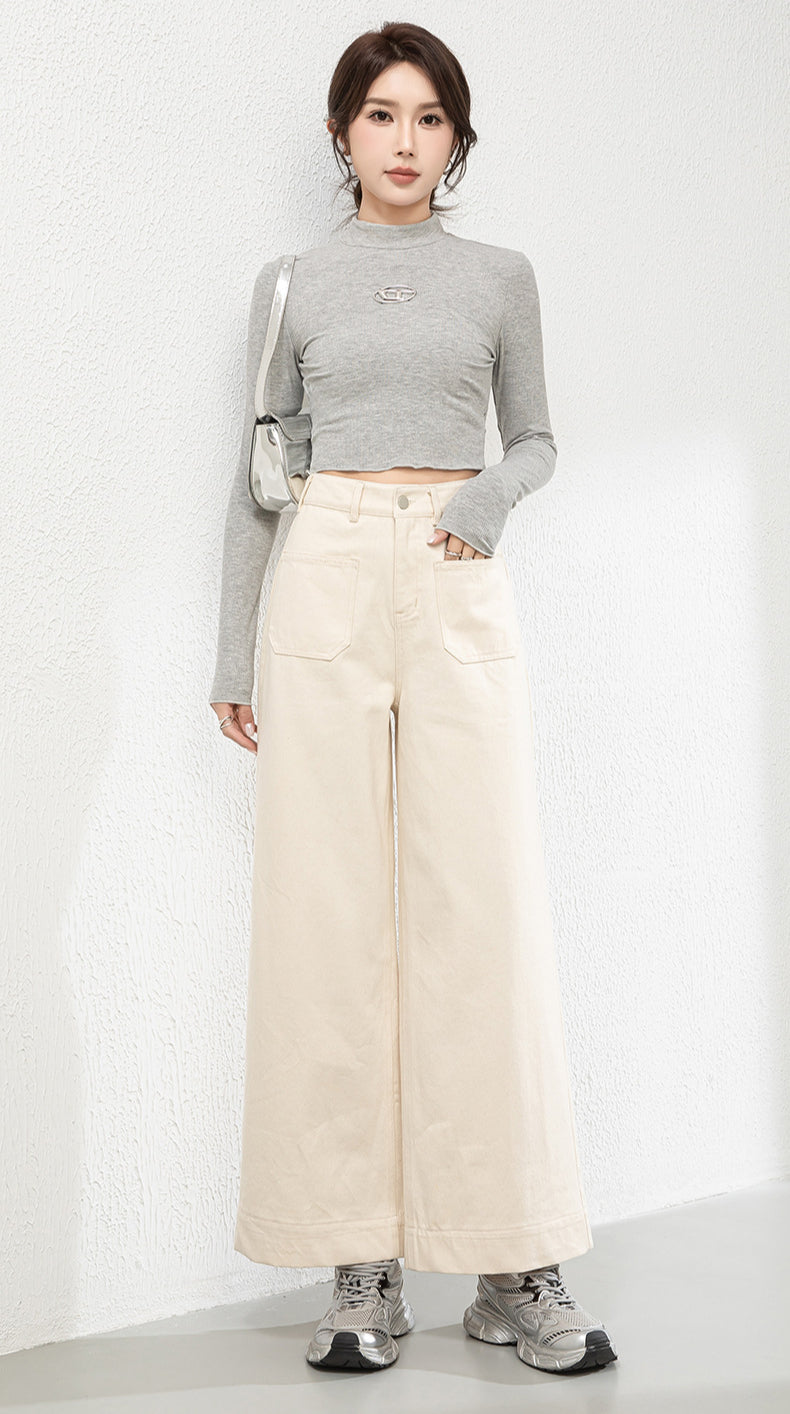 Cotton Denim Wide-leg Pants Loose High Waist Nine-point Pants image 6