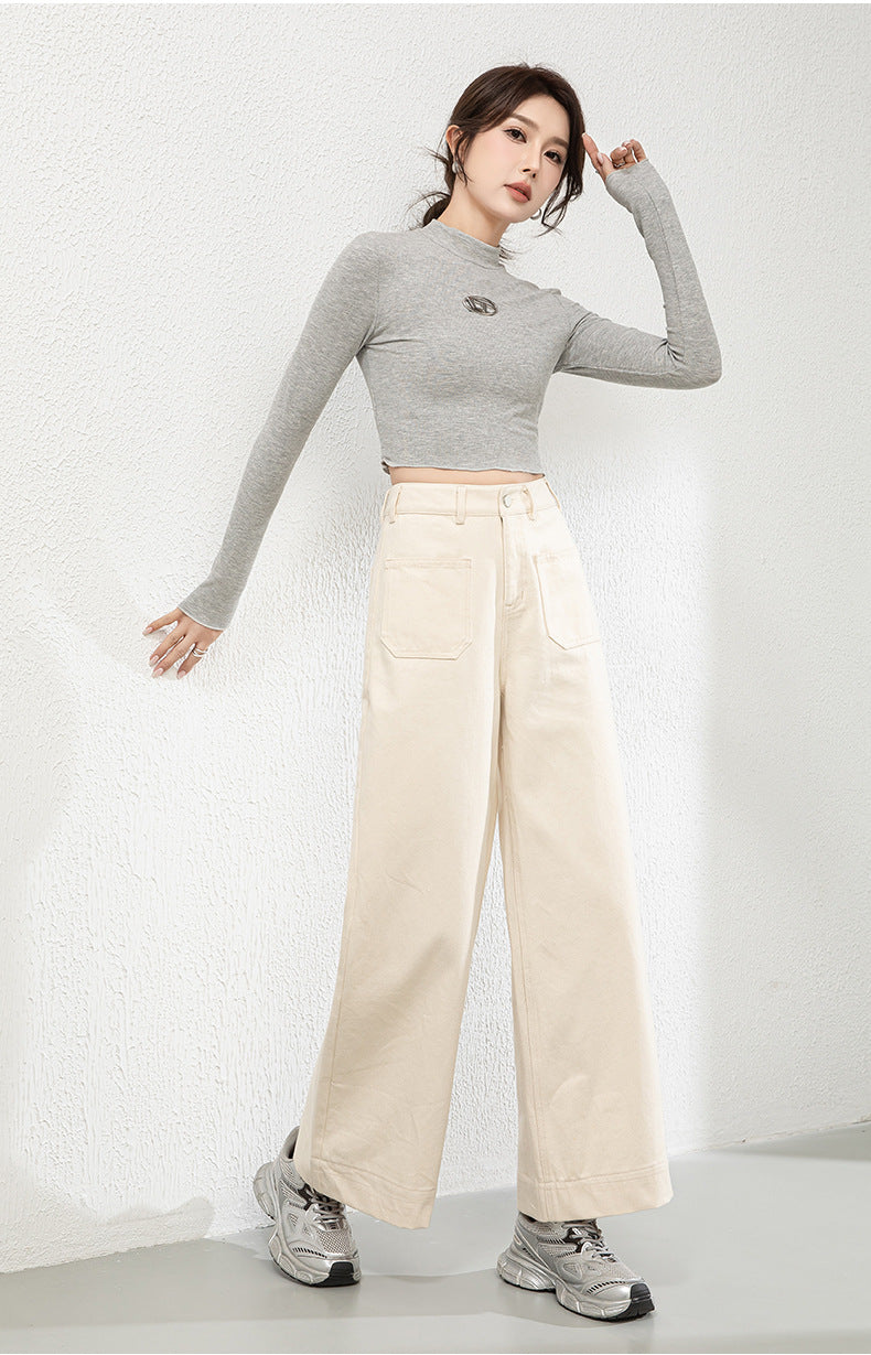 Cotton Denim Wide-leg Pants Loose High Waist Nine-point Pants image 12