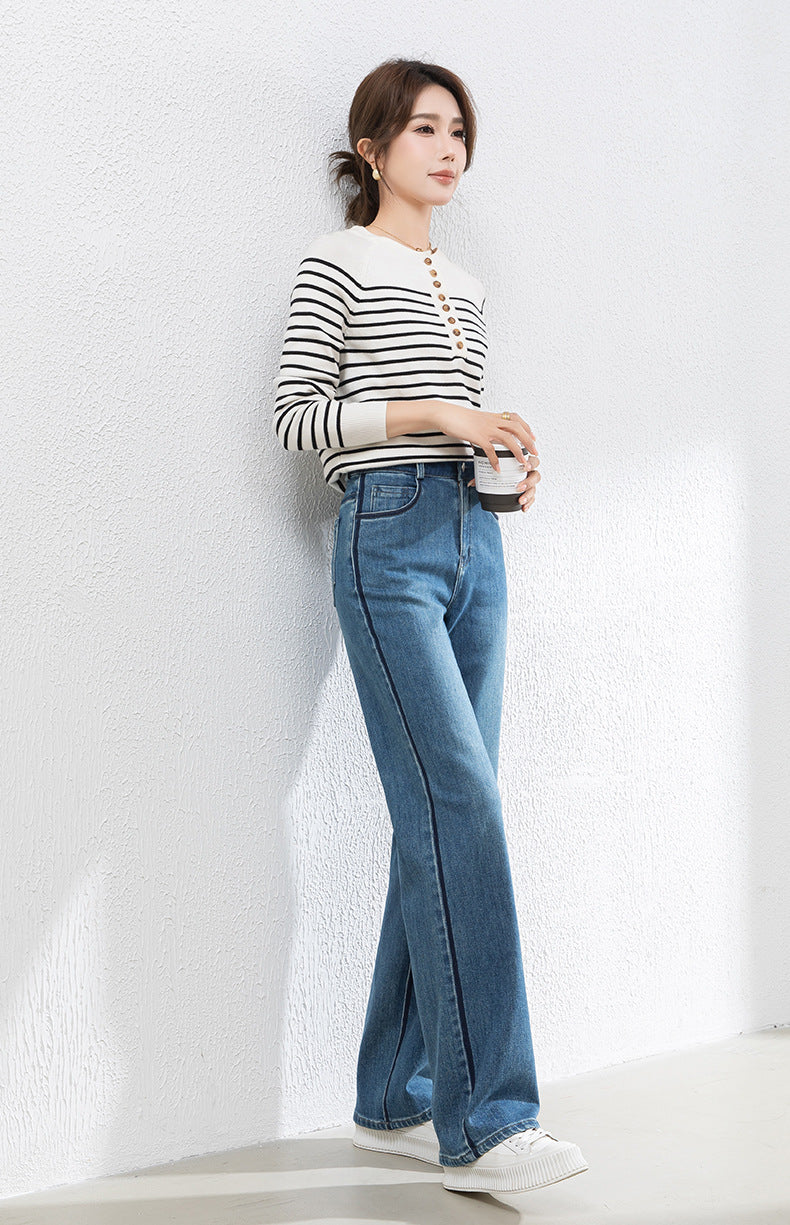 Contrast Patchwork Jeans Draped High Waist Wide Leg Pants image 12