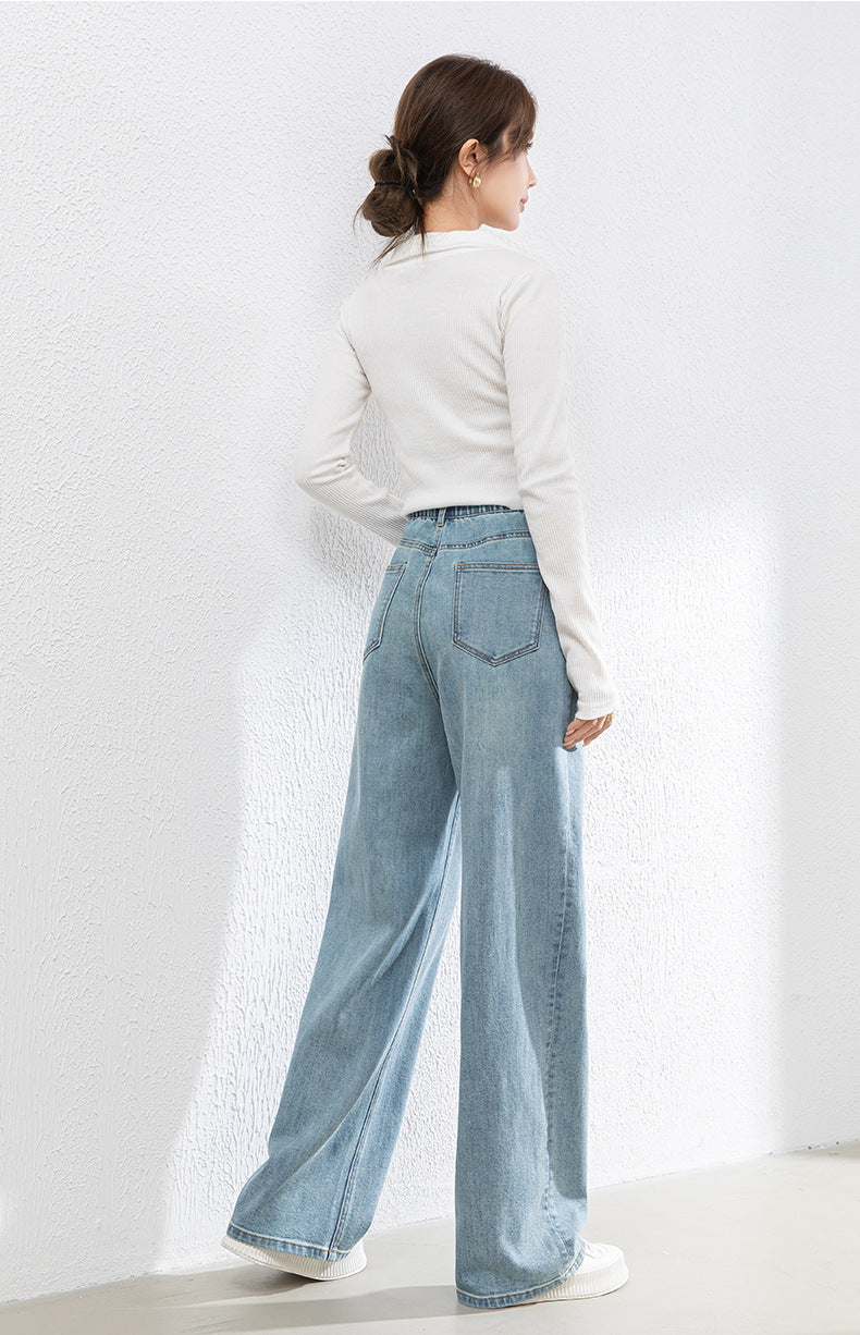 Elastic Waist Loose Jeans High Waist Drape Wide Leg Pants image 15