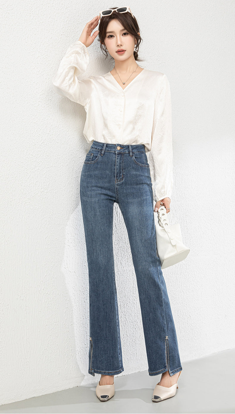Diamond-studded Jeans High Waist Elastic Flared Pants image 6