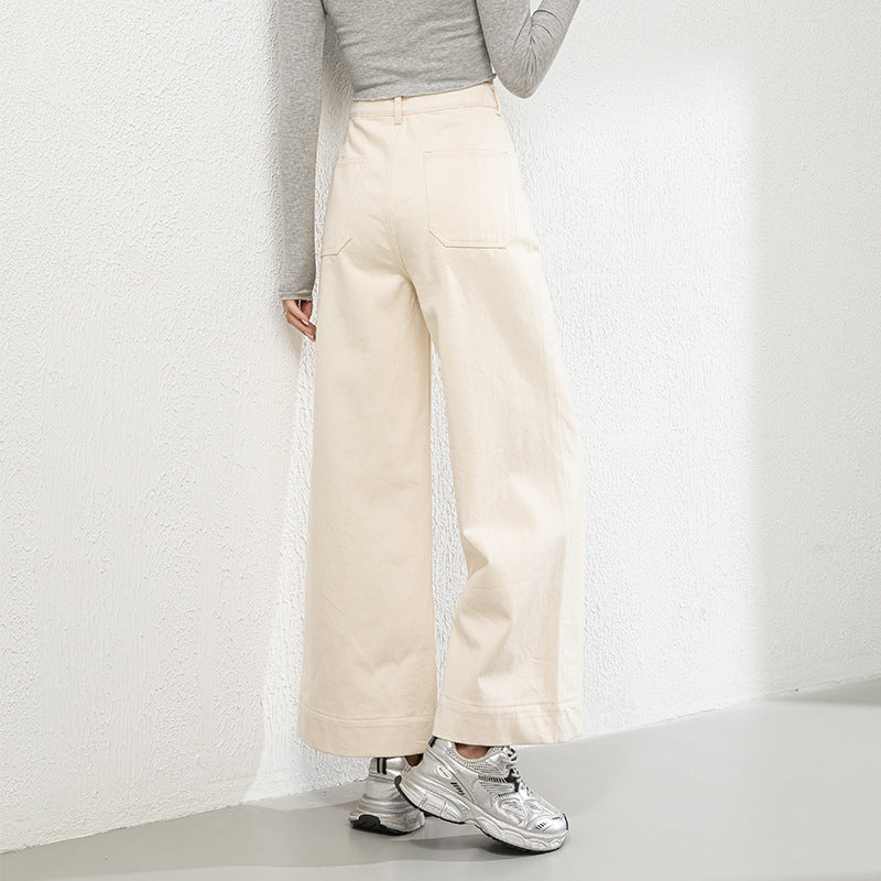 Cotton Denim Wide-leg Pants Loose High Waist Nine-point Pants image 3