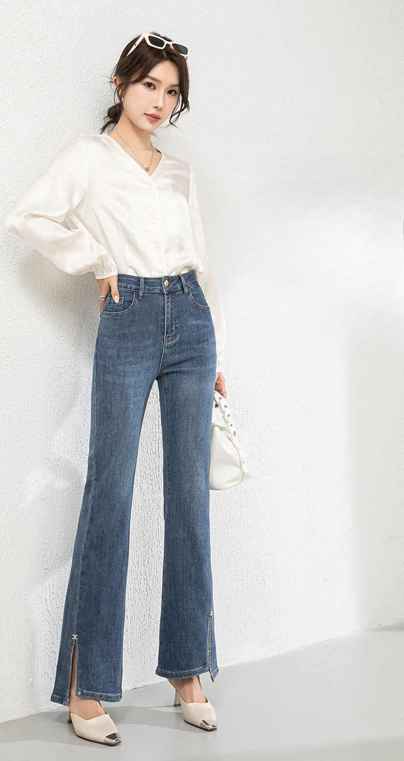 Diamond-studded Jeans High Waist Elastic Flared Pants image 7