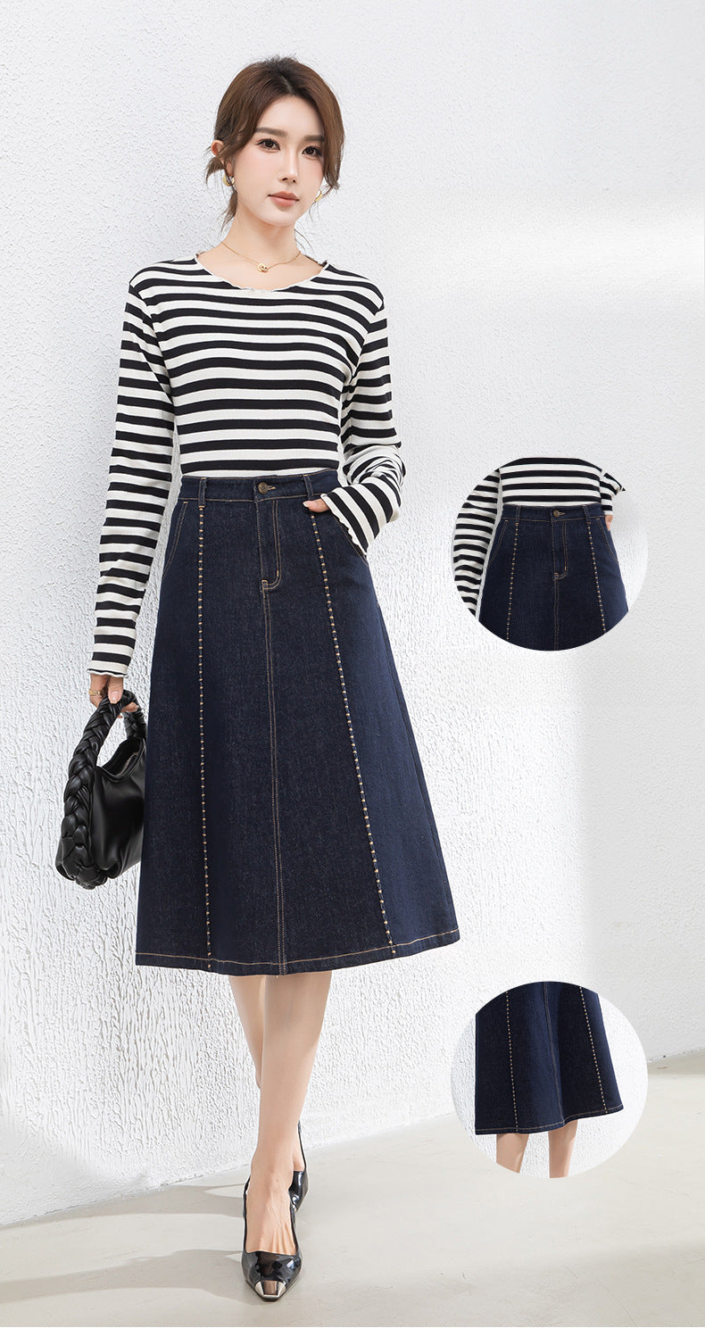 Colorfast High Waist A-Line Denim Skirt image 8