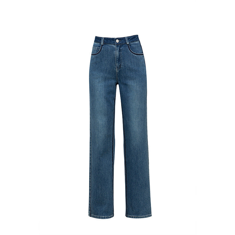 Contrast Patchwork Jeans Draped High Waist Wide Leg Pants image 4