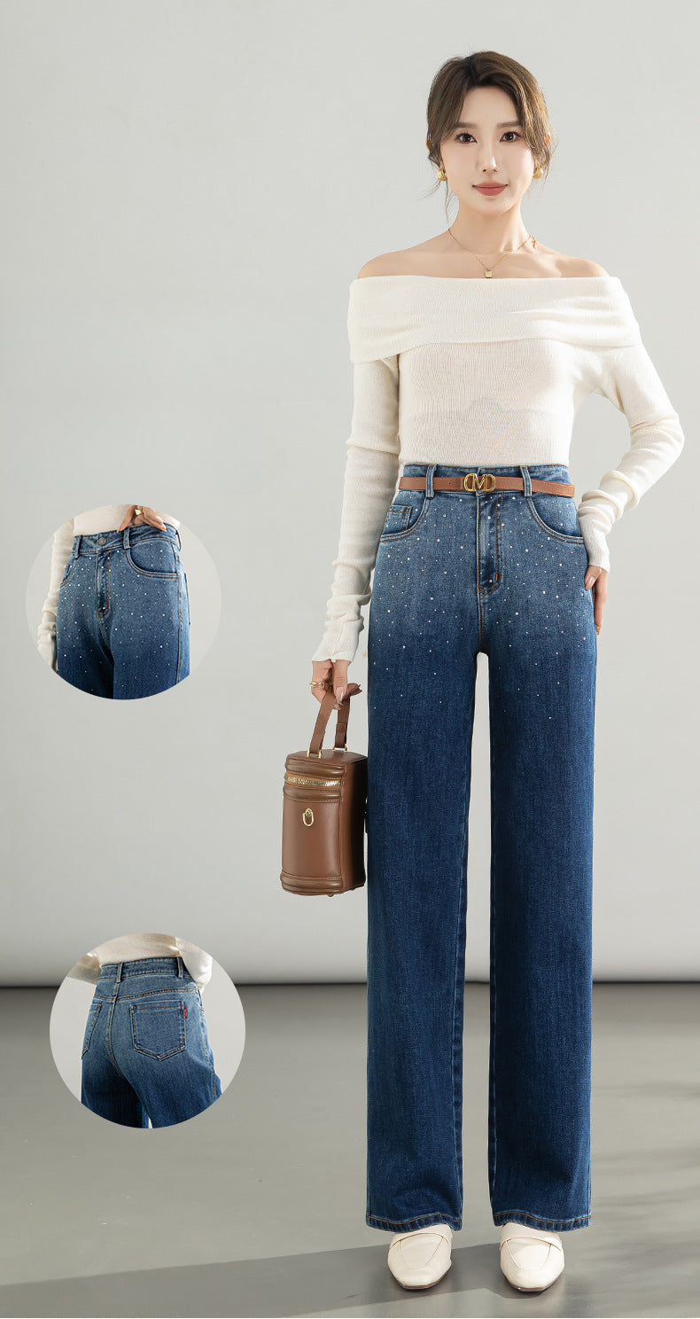 Hot Diamond Gradient Shadow Jeans High Waist Wide Leg Pants image 10