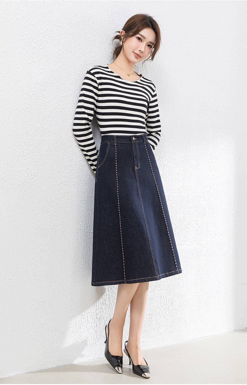 Colorfast High Waist A-Line Denim Skirt image 14