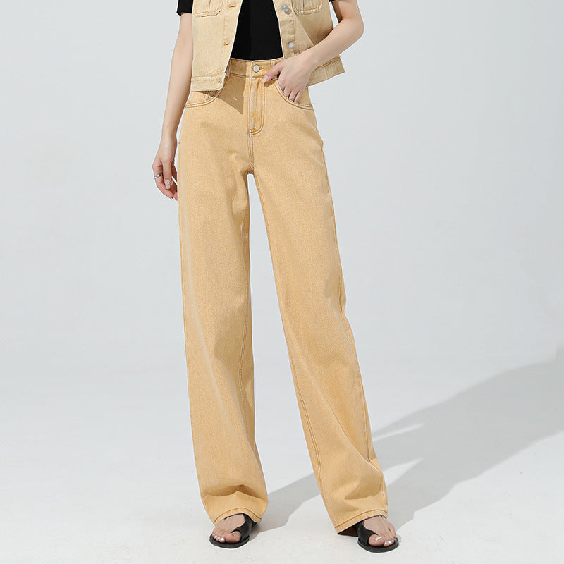 Cotton Jeans Loose Simple Wide-leg Mopping Pants - Yellow, 26 image