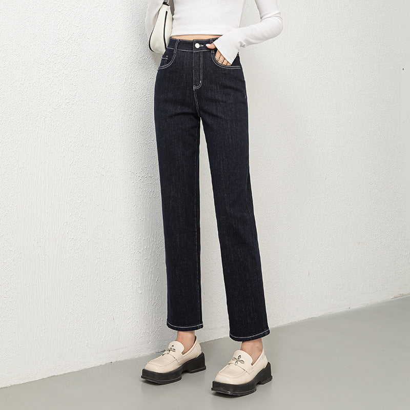 Denim Cigarette Pants High Waist All-match Straight Pants - dark blue, 27 image
