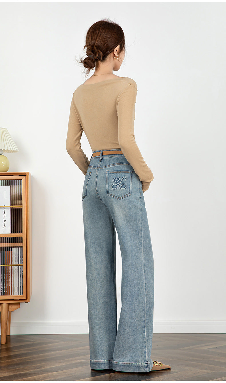 Embroidered Jeans High Waist Slim Drape Flared Pants image 15