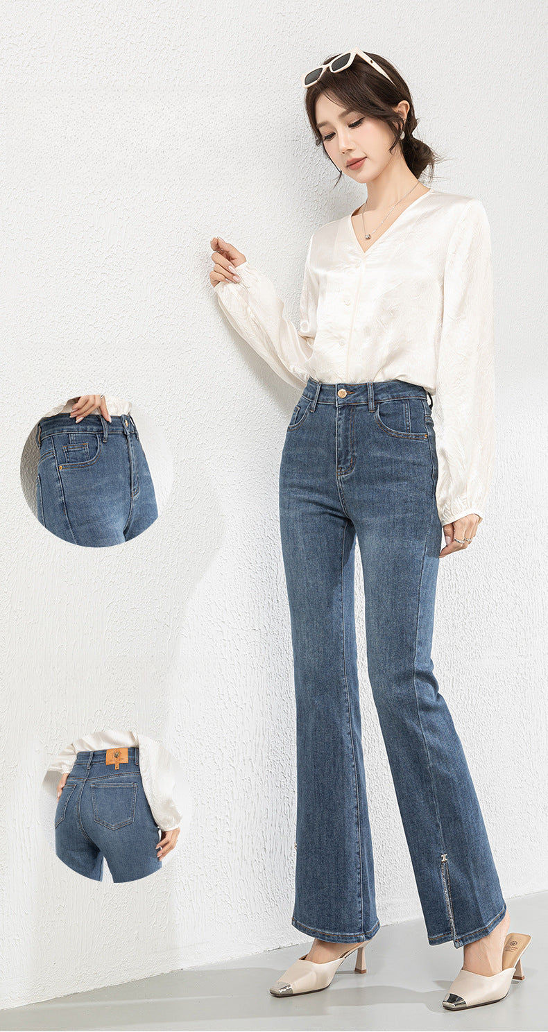 Diamond-studded Jeans High Waist Elastic Flared Pants image 9