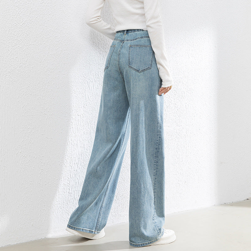 Elastic Waist Loose Jeans High Waist Drape Wide Leg Pants image 3