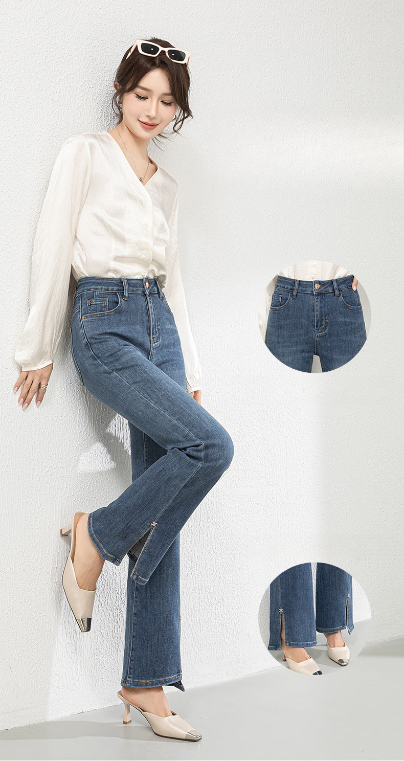 Diamond-studded Jeans High Waist Elastic Flared Pants image 8