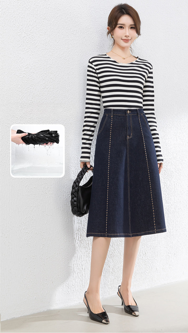 Colorfast High Waist A-Line Denim Skirt image 6