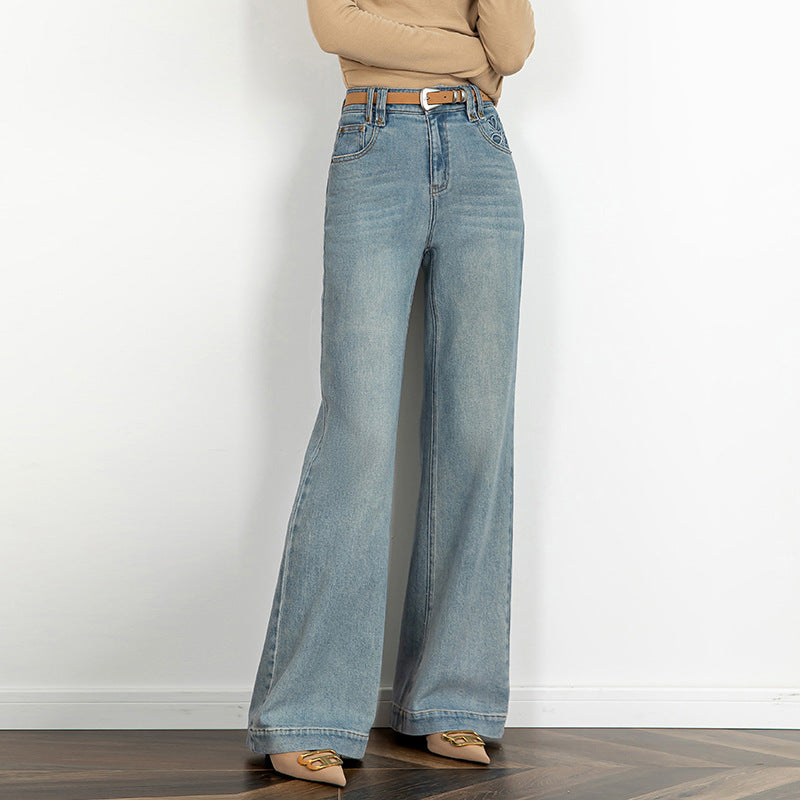 Embroidered Jeans High Waist Slim Drape Flared Pants image 1
