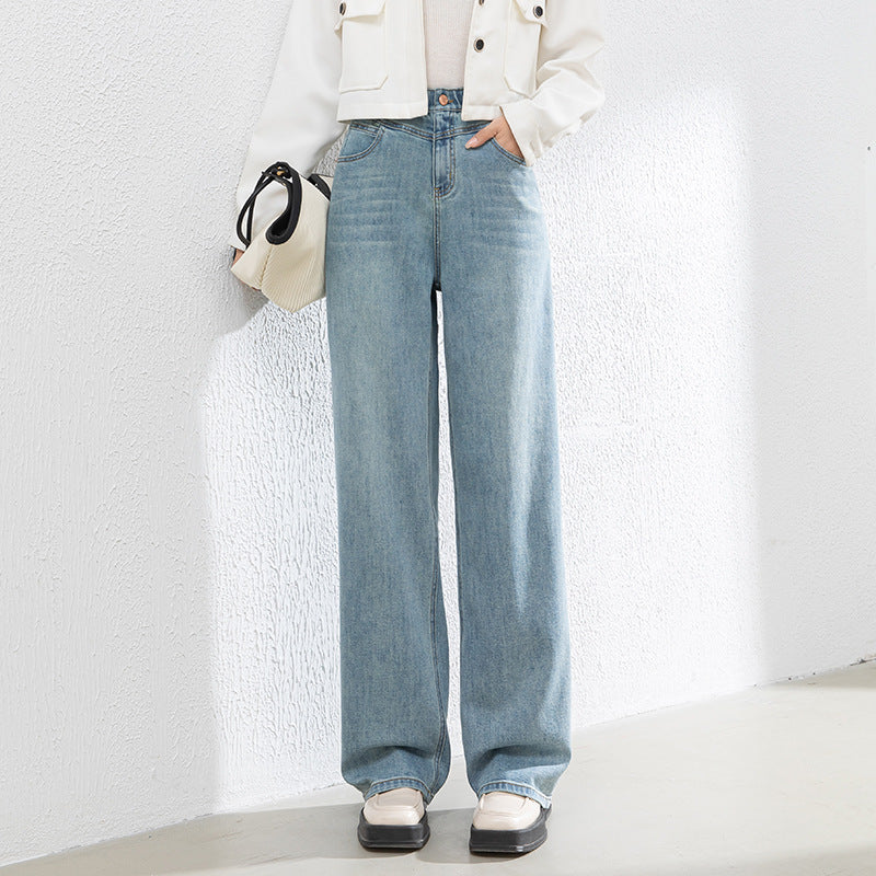 Elastic Waist Loose Jeans High Waist Drape Wide Leg Pants - Blue, XL image